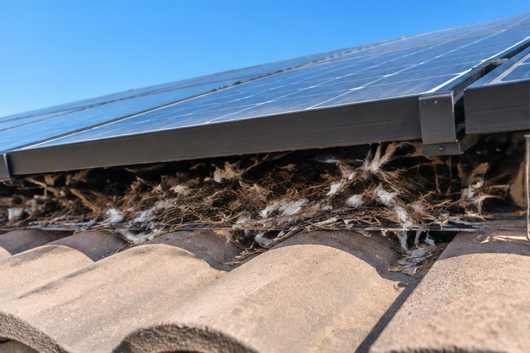 Solar Array Bird Proofing — before