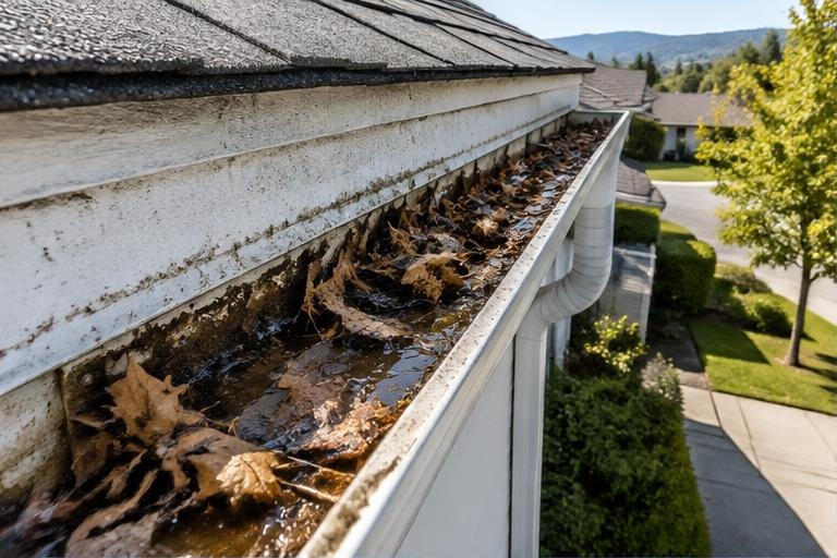Gutter Debris Clearance & Flush — before